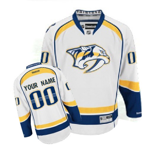 Reebok Nashville Predators Men's Customized Authentic White Away Jersey Reebok Nashville Predators Men's Customized Authentic White Away Jersey
