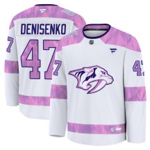 Men's Fanatics Nashville Predators Grigori Denisenko White 2024 Hockey Fights Cancer Practice Jersey - Premium Men's Fanatics Nashville Predators Grigori Denisenko White 2024 Hockey Fights Cancer Practice Jersey - Premium