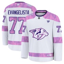 Men's Fanatics Nashville Predators Luke Evangelista White 2024 Hockey Fights Cancer Practice Jersey - Premium Men's Fanatics Nashville Predators Luke Evangelista White 2024 Hockey Fights Cancer Practice Jersey - Premium