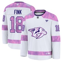 Men's Fanatics Nashville Predators Aiden Fink White 2024 Hockey Fights Cancer Practice Jersey - Premium Men's Fanatics Nashville Predators Aiden Fink White 2024 Hockey Fights Cancer Practice Jersey - Premium