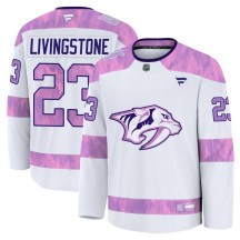 Men's Fanatics Nashville Predators Jake Livingstone White 2024 Hockey Fights Cancer Practice Jersey - Premium Men's Fanatics Nashville Predators Jake Livingstone White 2024 Hockey Fights Cancer Practice Jersey - Premium