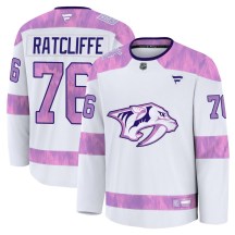 Men's Fanatics Nashville Predators Isaac Ratcliffe White 2024 Hockey Fights Cancer Practice Jersey - Premium Men's Fanatics Nashville Predators Isaac Ratcliffe White 2024 Hockey Fights Cancer Practice Jersey - Premium