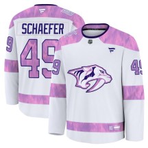 Men's Fanatics Nashville Predators Reid Schaefer White 2024 Hockey Fights Cancer Practice Jersey - Premium Men's Fanatics Nashville Predators Reid Schaefer White 2024 Hockey Fights Cancer Practice Jersey - Premium