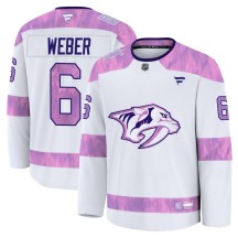 Men's Fanatics Nashville Predators Shea Weber White 2024 Hockey Fights Cancer Practice Jersey - Premium Men's Fanatics Nashville Predators Shea Weber White 2024 Hockey Fights Cancer Practice Jersey - Premium