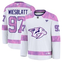 Men's Fanatics Nashville Predators Oasiz Wiesblatt White 2024 Hockey Fights Cancer Practice Jersey - Premium Men's Fanatics Nashville Predators Oasiz Wiesblatt White 2024 Hockey Fights Cancer Practice Jersey - Premium