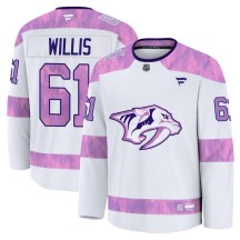 Men's Fanatics Nashville Predators Joey Willis White 2024 Hockey Fights Cancer Practice Jersey - Premium Men's Fanatics Nashville Predators Joey Willis White 2024 Hockey Fights Cancer Practice Jersey - Premium