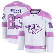 Men's Fanatics Nashville Predators Adam Wilsby White 2024 Hockey Fights Cancer Practice Jersey - Premium Men's Fanatics Nashville Predators Adam Wilsby White 2024 Hockey Fights Cancer Practice Jersey - Premium