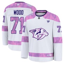 Men's Fanatics Nashville Predators Matthew Wood White 2024 Hockey Fights Cancer Practice Jersey - Premium Men's Fanatics Nashville Predators Matthew Wood White 2024 Hockey Fights Cancer Practice Jersey - Premium