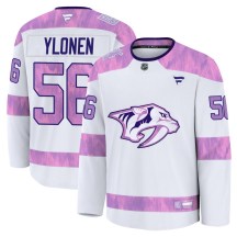 Men's Fanatics Nashville Predators Jesse Ylonen White 2024 Hockey Fights Cancer Practice Jersey - Premium Men's Fanatics Nashville Predators Jesse Ylonen White 2024 Hockey Fights Cancer Practice Jersey - Premium