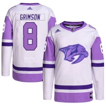 Men's Adidas Nashville Predators Stu Grimson White/Purple Hockey Fights Cancer Primegreen Jersey - Authentic