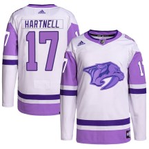 Men's Adidas Nashville Predators Scott Hartnell White/Purple Hockey Fights Cancer Primegreen Jersey - Authentic