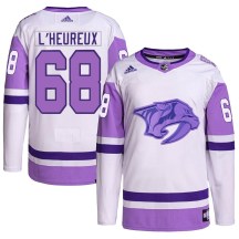 Men's Adidas Nashville Predators Zachary L'Heureux White/Purple Hockey Fights Cancer Primegreen Jersey - Authentic Men's Adidas Nashville Predators Zachary L'Heureux White/Purple Hockey Fights Cancer Primegreen Jersey - Authentic