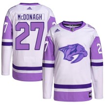 Men's Adidas Nashville Predators Ryan McDonagh White/Purple Hockey Fights Cancer Primegreen Jersey - Authentic