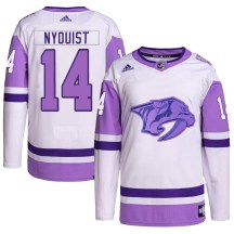Men's Adidas Nashville Predators Gustav Nyquist White/Purple Hockey Fights Cancer Primegreen Jersey - Authentic
