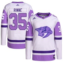 Men's Adidas Nashville Predators Pekka Rinne White/Purple Hockey Fights Cancer Primegreen Jersey - Authentic