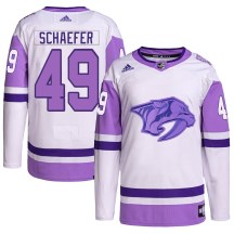 Men's Adidas Nashville Predators Reid Schaefer White/Purple Hockey Fights Cancer Primegreen Jersey - Authentic Men's Adidas Nashville Predators Reid Schaefer White/Purple Hockey Fights Cancer Primegreen Jersey - Authentic