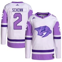 Men's Adidas Nashville Predators Luke Schenn White/Purple Hockey Fights Cancer Primegreen Jersey - Authentic
