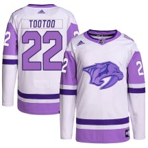 Men's Adidas Nashville Predators Jordin Tootoo White/Purple Hockey Fights Cancer Primegreen Jersey - Authentic Men's Adidas Nashville Predators Jordin Tootoo White/Purple Hockey Fights Cancer Primegreen Jersey - Authentic