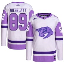 Men's Adidas Nashville Predators Ozzy Wiesblatt White/Purple Hockey Fights Cancer Primegreen Jersey - Authentic Men's Adidas Nashville Predators Ozzy Wiesblatt White/Purple Hockey Fights Cancer Primegreen Jersey - Authentic