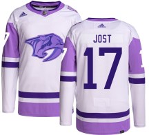 Men's Adidas Nashville Predators Tyson Jost Hockey Fights Cancer Jersey - Authentic Men's Adidas Nashville Predators Tyson Jost Hockey Fights Cancer Jersey - Authentic
