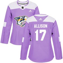 Women's Adidas Nashville Predators Wade Allison Purple Fights Cancer Practice Jersey - Authentic