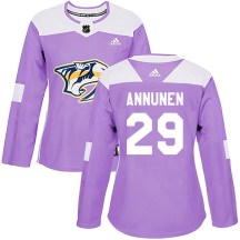 Women's Adidas Nashville Predators Justus Annunen Purple Fights Cancer Practice Jersey - Authentic Women's Adidas Nashville Predators Justus Annunen Purple Fights Cancer Practice Jersey - Authentic