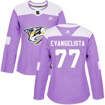 Women's Adidas Nashville Predators Luke Evangelista Purple Fights Cancer Practice Jersey - Authentic Women's Adidas Nashville Predators Luke Evangelista Purple Fights Cancer Practice Jersey - Authentic