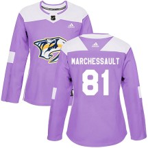Women's Adidas Nashville Predators Jonathan Marchessault Purple Fights Cancer Practice Jersey - Authentic Women's Adidas Nashville Predators Jonathan Marchessault Purple Fights Cancer Practice Jersey - Authentic
