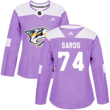 Women's Adidas Nashville Predators Juuse Saros Purple Fights Cancer Practice Jersey - Authentic
