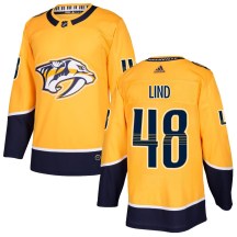 Men's Adidas Nashville Predators Kalan Lind Gold Home Jersey - Authentic Men's Adidas Nashville Predators Kalan Lind Gold Home Jersey - Authentic