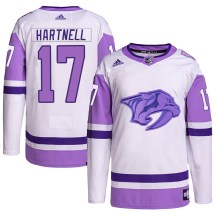 Youth Adidas Nashville Predators Scott Hartnell White/Purple Hockey Fights Cancer Primegreen Jersey - Authentic Youth Adidas Nashville Predators Scott Hartnell White/Purple Hockey Fights Cancer Primegreen Jersey - Authentic