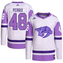 Youth Adidas Nashville Predators Nick Perbix White/Purple Hockey Fights Cancer Primegreen Jersey - Authentic Youth Adidas Nashville Predators Nick Perbix White/Purple Hockey Fights Cancer Primegreen Jersey - Authentic