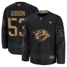Men's Fanatics Nashville Predators Andrew Gibson Black 2024 Military Appreciation Practice Jersey - Premium Men's Fanatics Nashville Predators Andrew Gibson Black 2024 Military Appreciation Practice Jersey - Premium