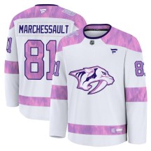 Youth Fanatics Nashville Predators Jonathan Marchessault White 2024 Hockey Fights Cancer Practice Jersey - Premium Youth Fanatics Nashville Predators Jonathan Marchessault White 2024 Hockey Fights Cancer Practice Jersey - Premium