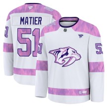 Youth Fanatics Nashville Predators Jack Matier White 2024 Hockey Fights Cancer Practice Jersey - Premium Youth Fanatics Nashville Predators Jack Matier White 2024 Hockey Fights Cancer Practice Jersey - Premium