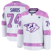Youth Fanatics Nashville Predators Juuse Saros White 2024 Hockey Fights Cancer Practice Jersey - Premium Youth Fanatics Nashville Predators Juuse Saros White 2024 Hockey Fights Cancer Practice Jersey - Premium