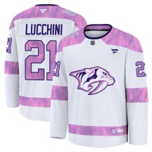 Men's Fanatics Nashville Predators Jake Lucchini White 2024 Hockey Fights Cancer Practice Jersey - Premium