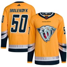 Men's Adidas Nashville Predators Tanner Molendyk Yellow Reverse Retro 2.0 Jersey - Authentic