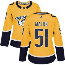 Women's Adidas Nashville Predators Jack Matier Gold Home Jersey - Authentic