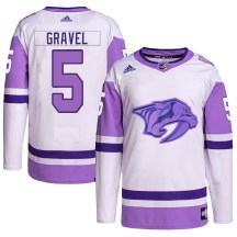 Men's Adidas Nashville Predators Kevin Gravel White/Purple Hockey Fights Cancer Primegreen Jersey - Authentic