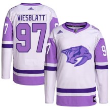 Youth Adidas Nashville Predators Oasiz Wiesblatt White/Purple Hockey Fights Cancer Primegreen Jersey - Authentic