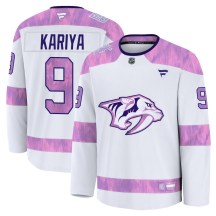 Youth Fanatics Nashville Predators Paul Kariya White 2024 Hockey Fights Cancer Practice Jersey - Premium