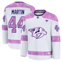 Youth Fanatics Nashville Predators Brady Martin White 2024 Hockey Fights Cancer Practice Jersey - Premium