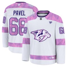 Youth Fanatics Nashville Predators Ondrej Pavel White 2024 Hockey Fights Cancer Practice Jersey - Premium