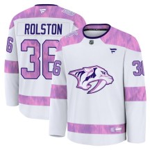 Youth Fanatics Nashville Predators Ryder Rolston White 2024 Hockey Fights Cancer Practice Jersey - Premium